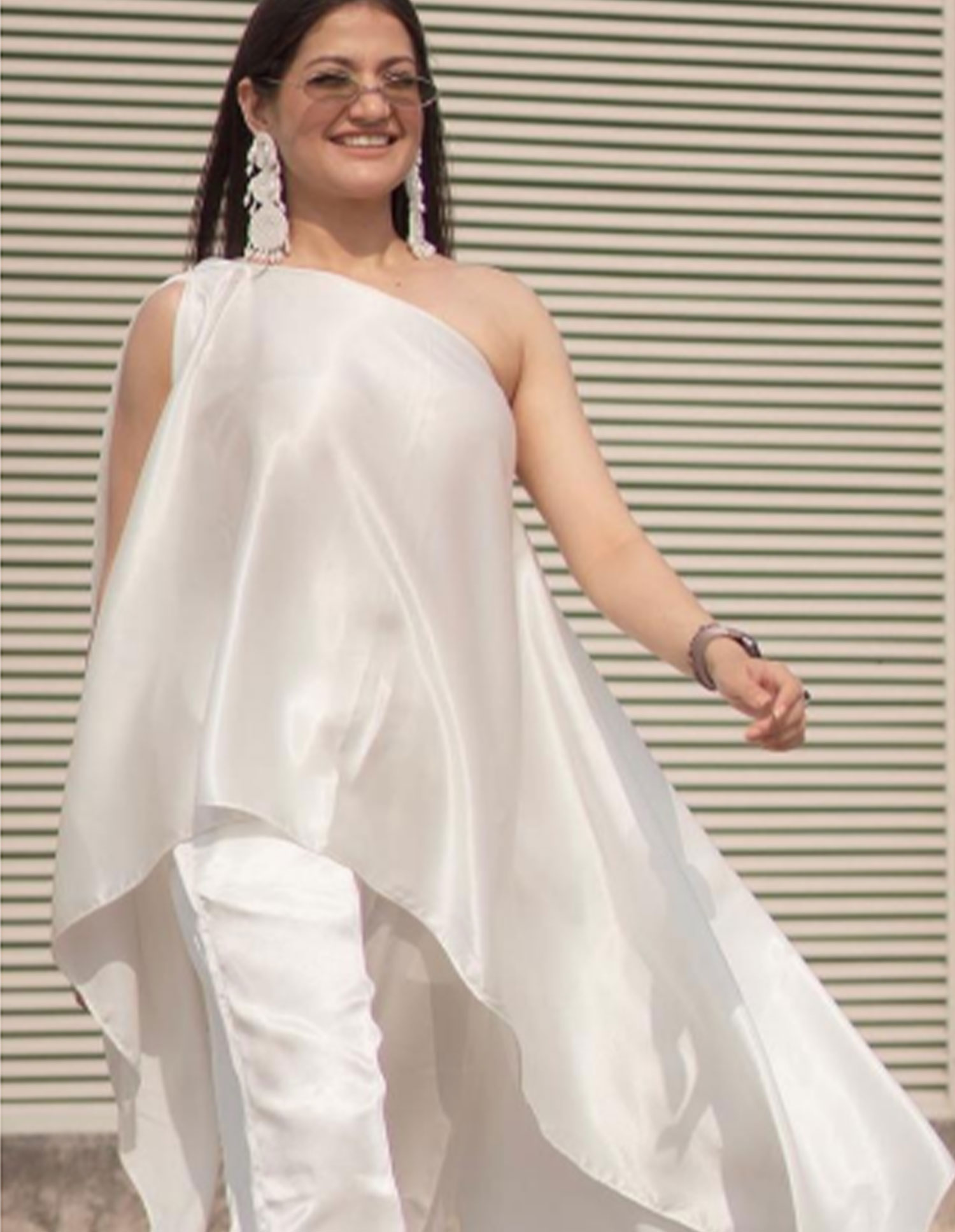 Raw silk peplum top and skirt