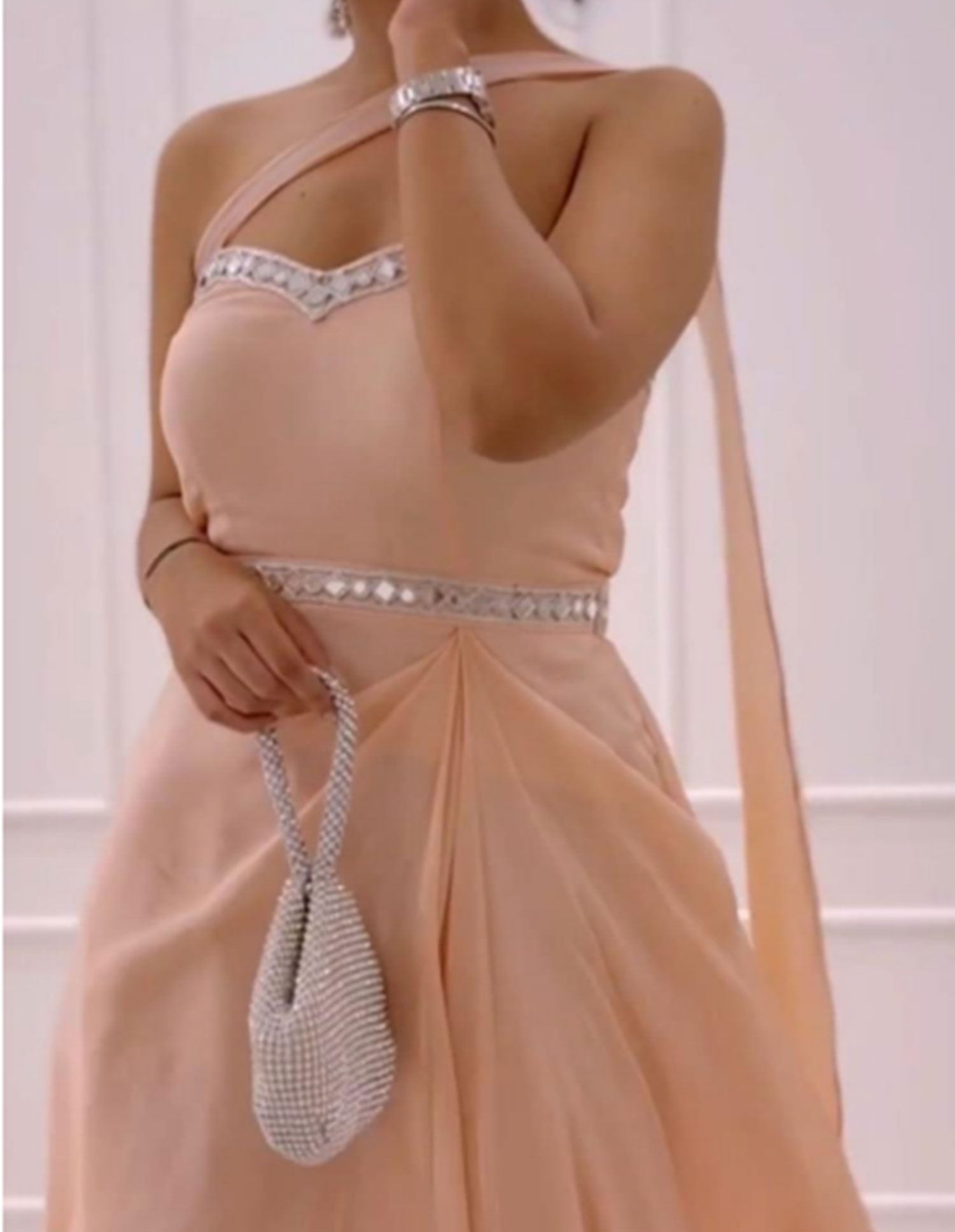 Peach gown with mirror work