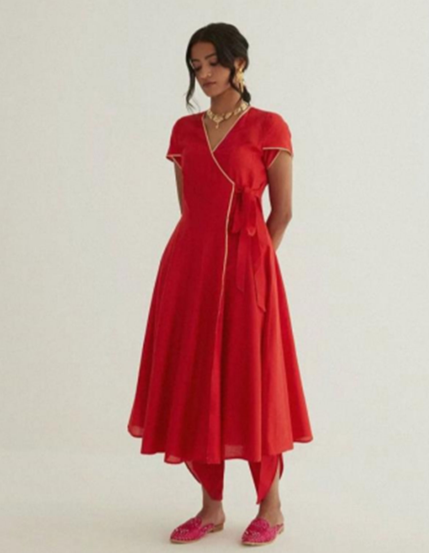 Red angrakha dress with dhoti pant