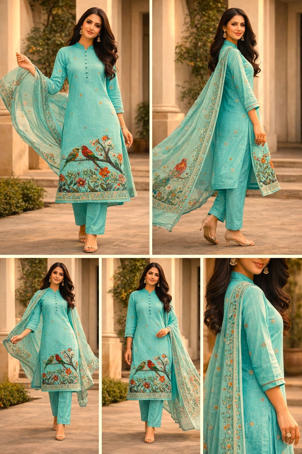 Teal Green Printed Kurti Set