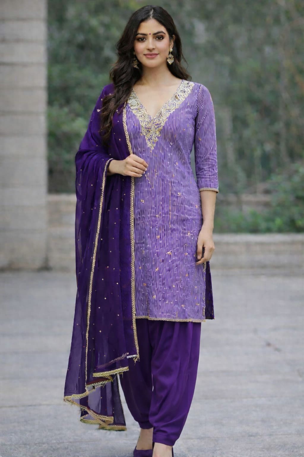 Royal Purple Striped Patiala Set