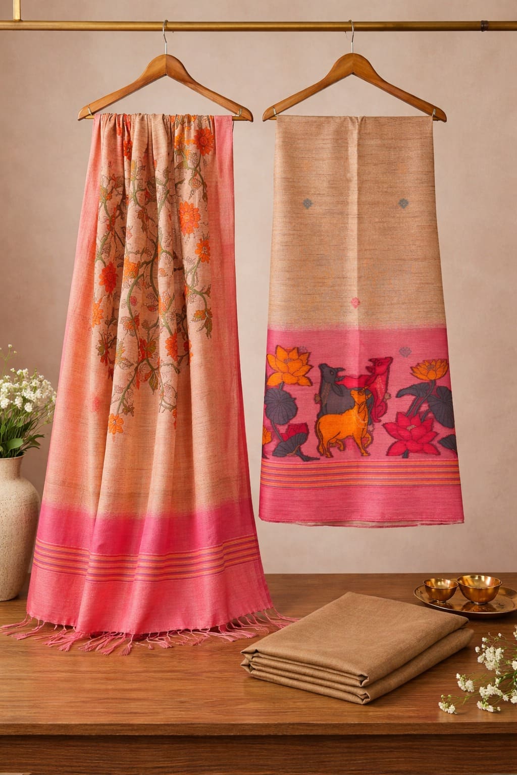 Beige & Pink Pichwai Halter Set