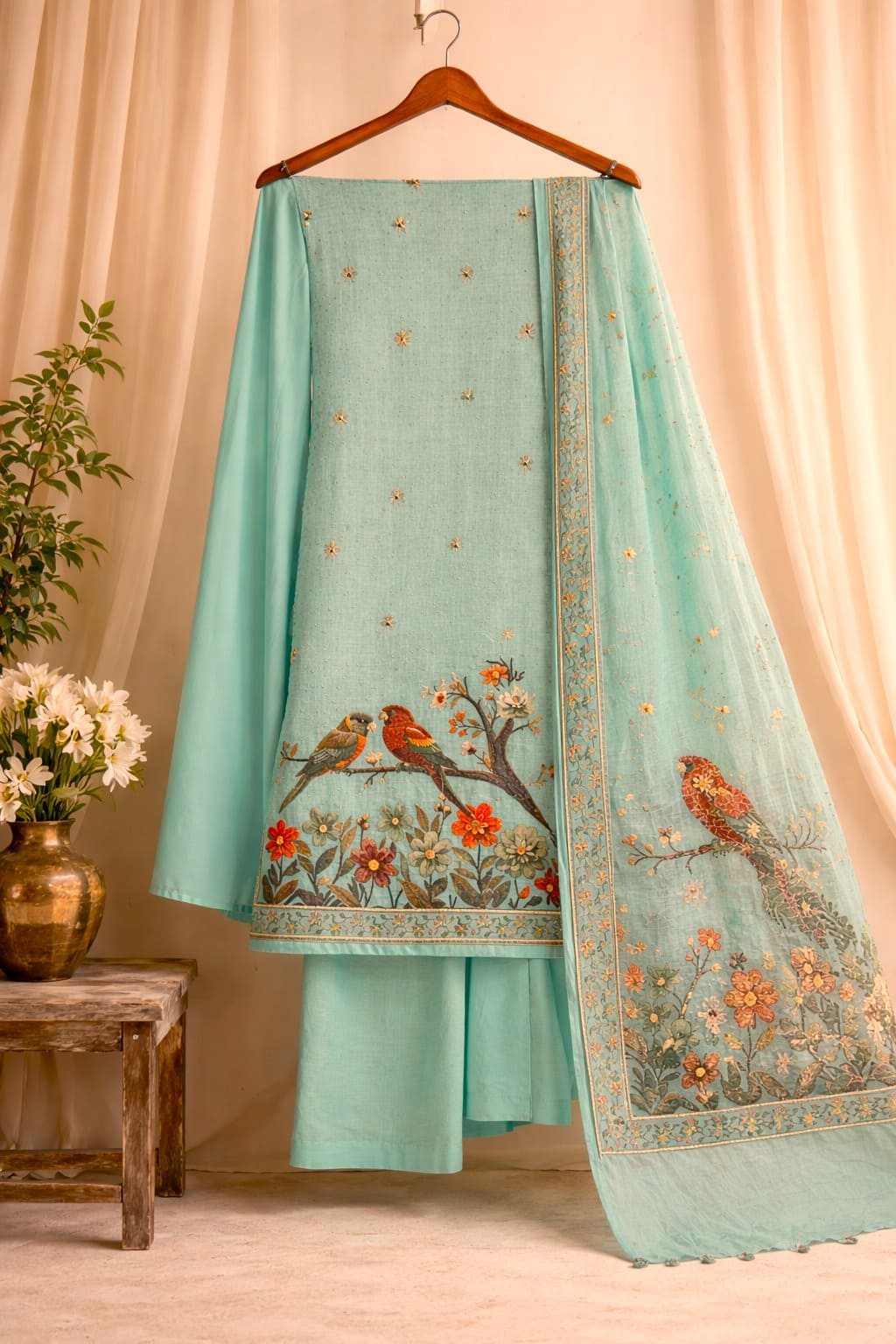 Teal Green Printed Kurti Set